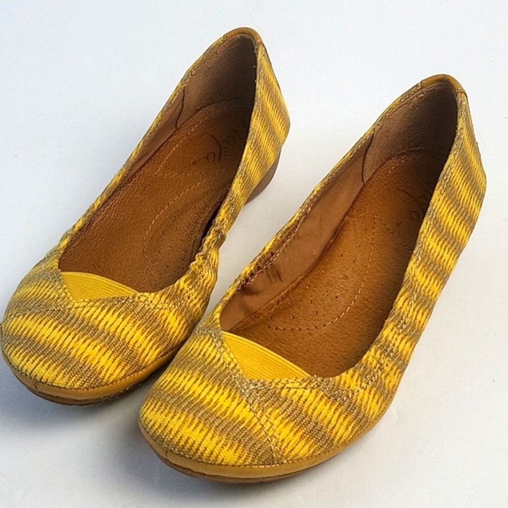 Naya River Organic Cotton & Leather Yellow & Tan Stripe Slip-on Wedge Flat